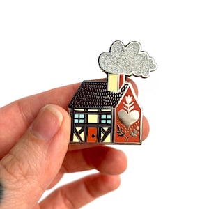 Magic Cottage Enamel Pin with GLITTER Witchy Badge image 1
