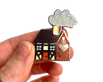 Magic Cottage Enamel Pin - with GLITTER! Witchy Badge