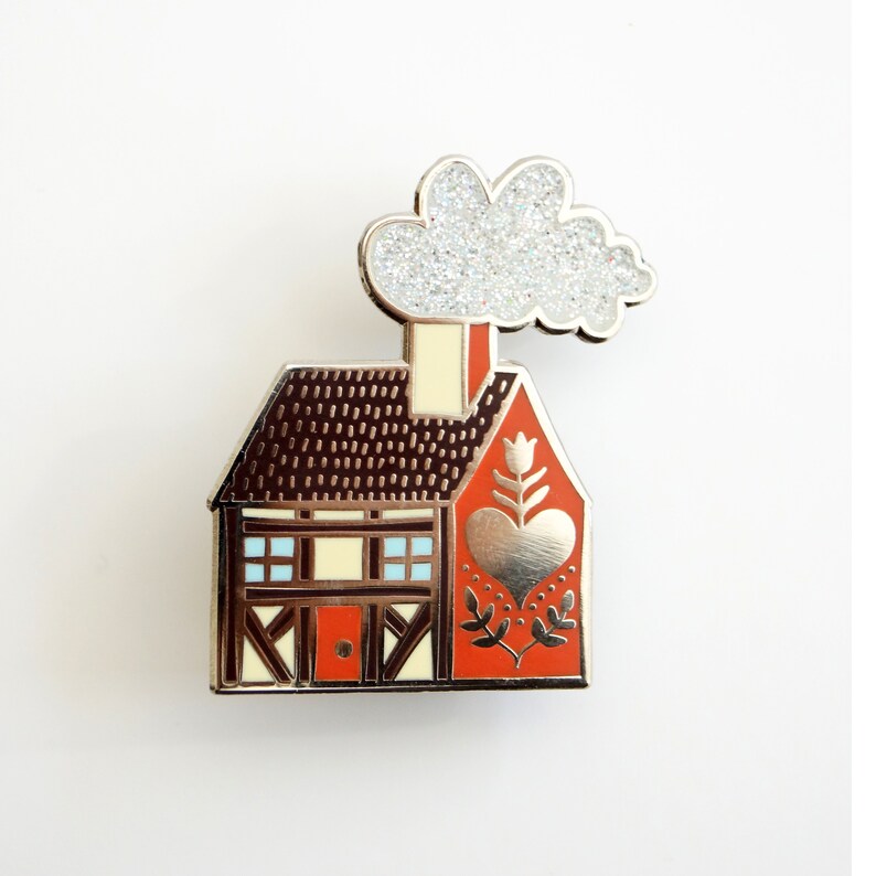 Magic Cottage Enamel Pin with GLITTER Witchy Badge image 3