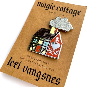 Magic Cottage Enamel Pin with GLITTER Witchy Badge image 2