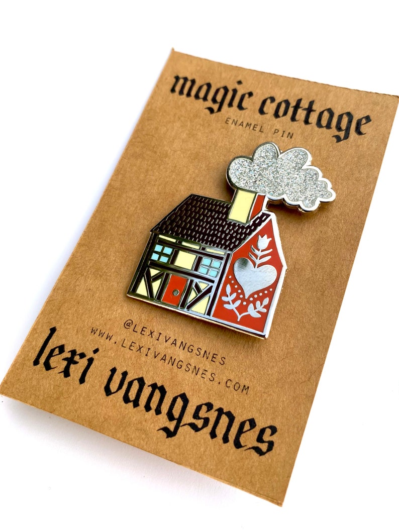 Magic Cottage Enamel Pin with GLITTER Witchy Badge image 2