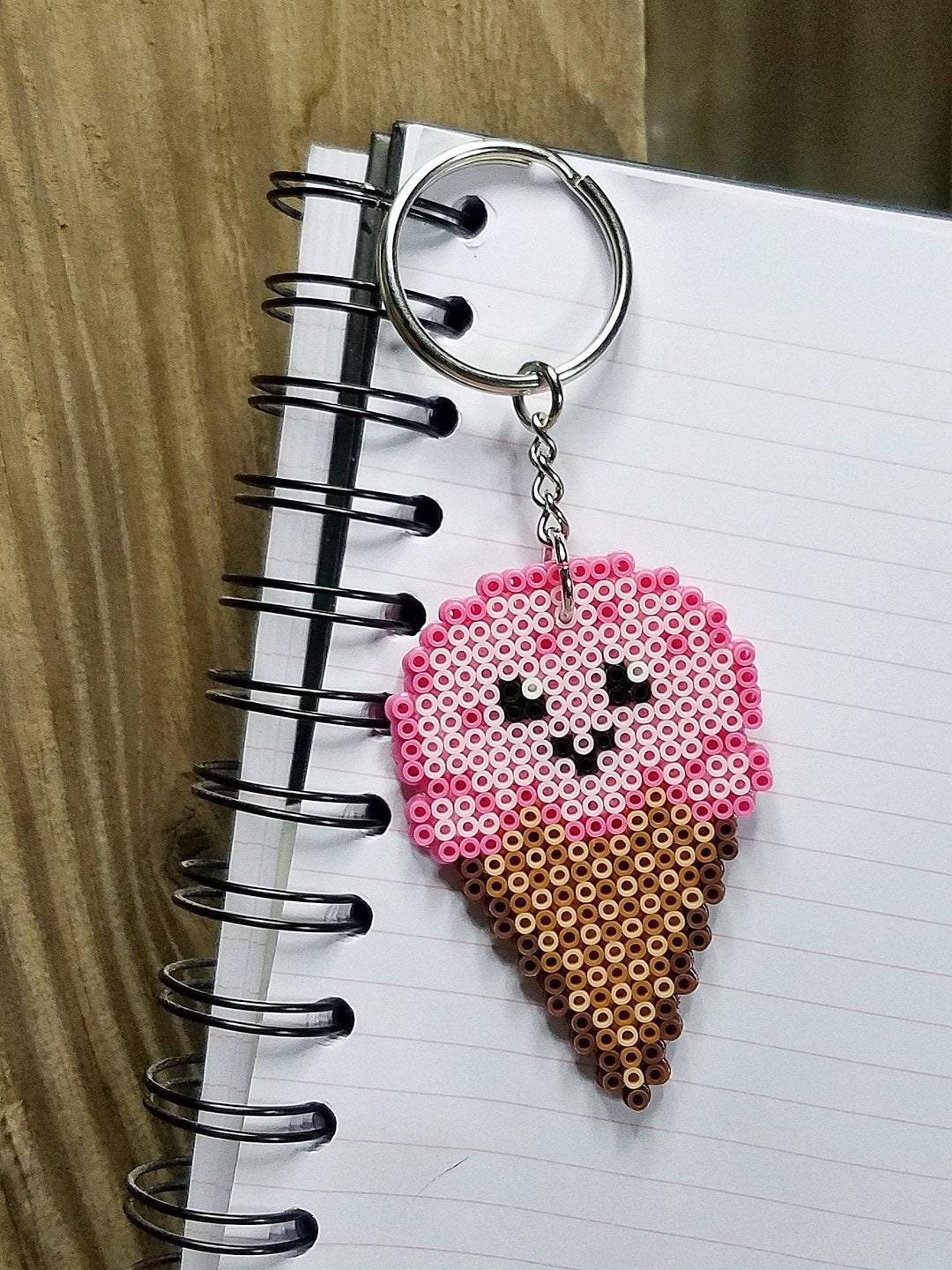 Kawaii Ice Cream Cone Fuse Bead Keychain Smiling Sweet Treat Keyring