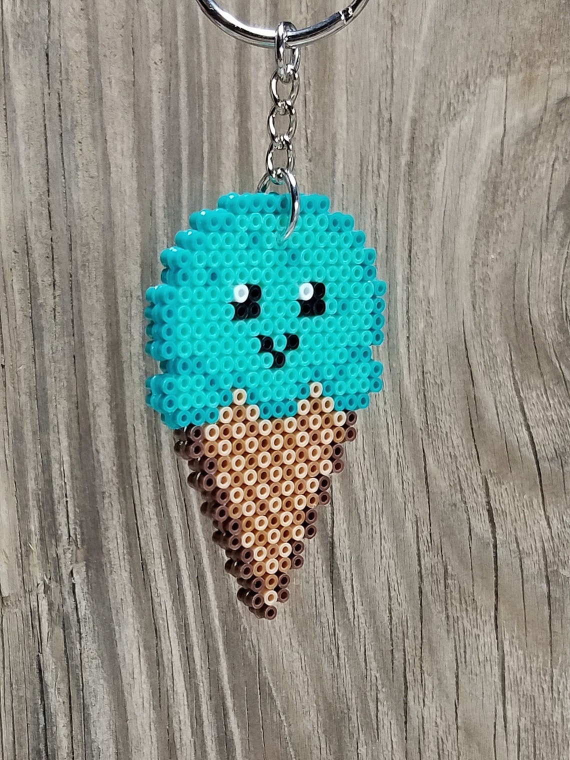 Kawaii Ice Cream Cone Fuse Bead Keychain Smiling Sweet Treat Etsy