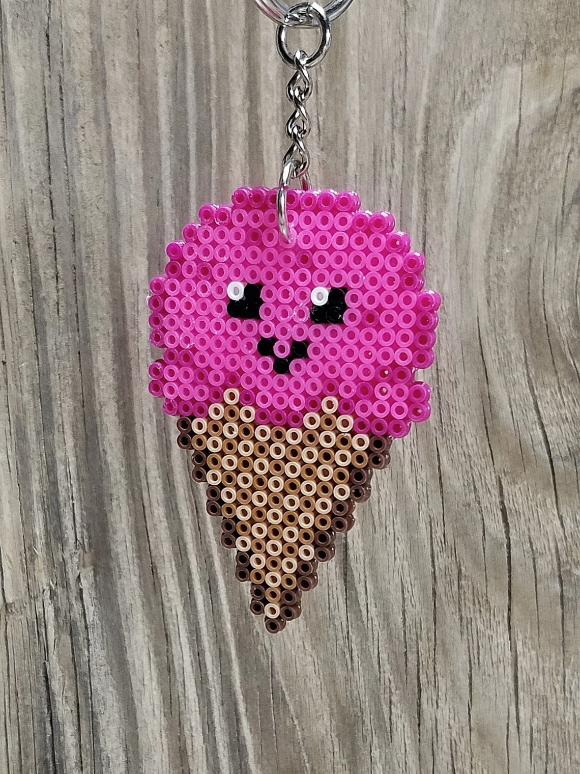 Kawaii Ice Cream Cone Fuse Bead Keychain Smiling Sweet Treat Etsy