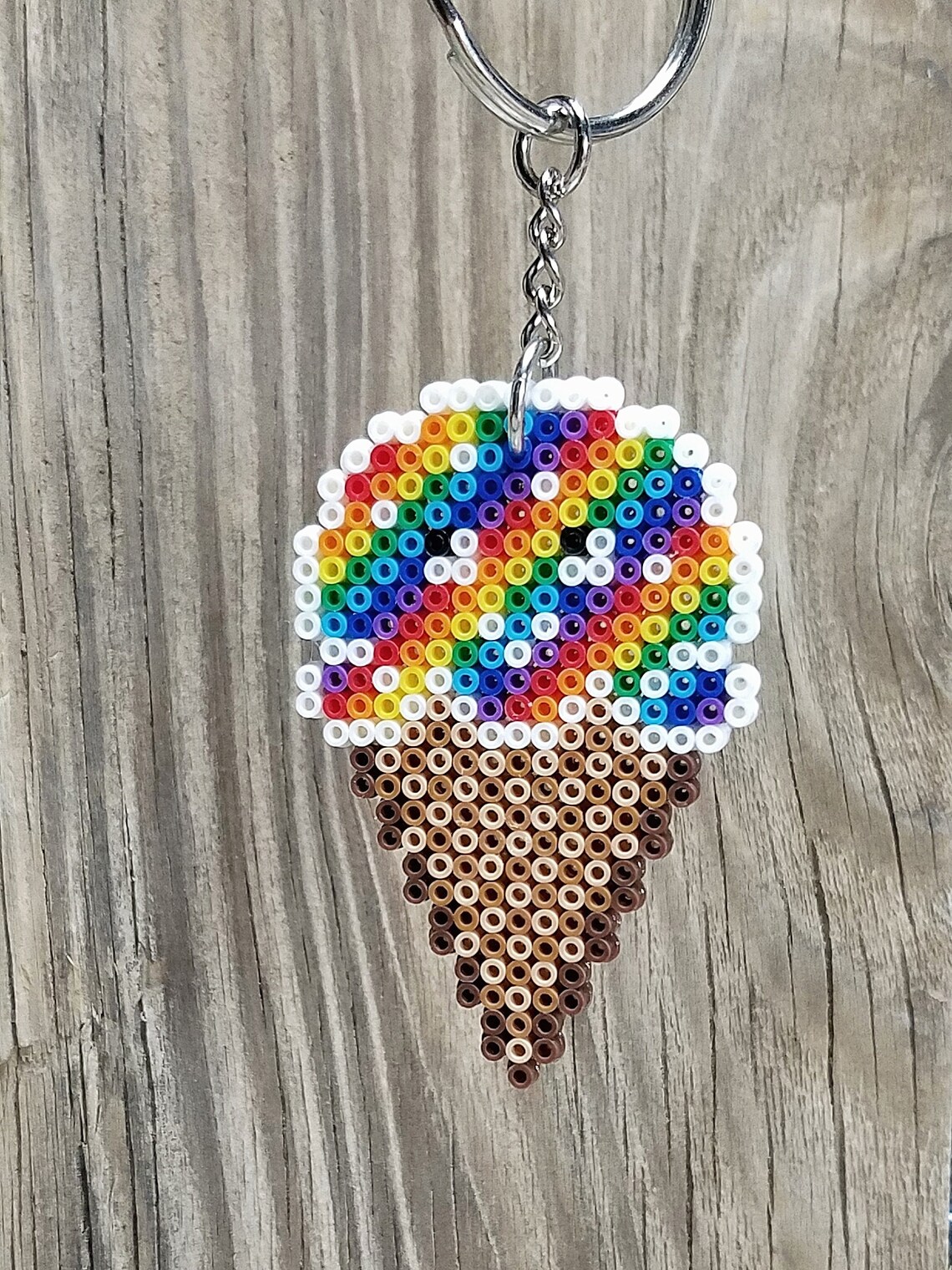 Kawaii Ice Cream Cone Fuse Bead Keychain Smiling Sweet Treat Etsy