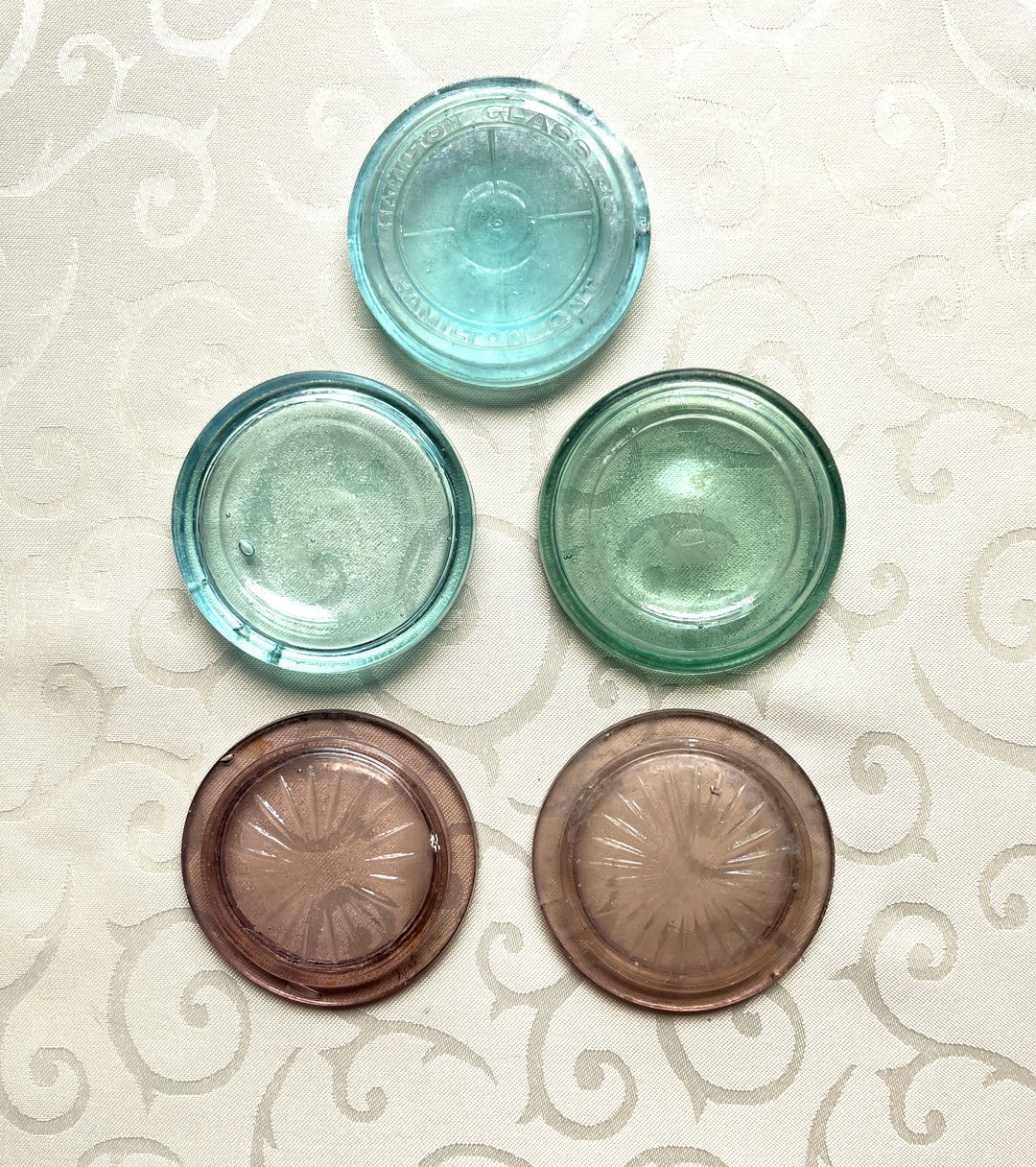 Set of 5 Vintage Glass Lids for Canning Jars Aqua and Purple Glass Etsy