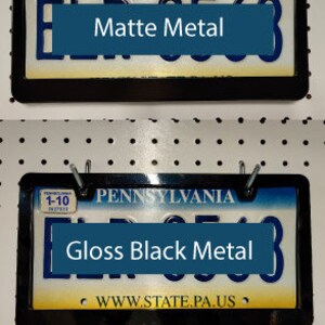 A photo showing 6 different styles of license plate frames.