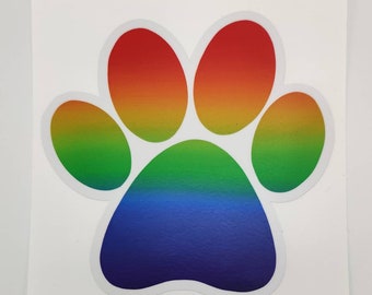 Rainbow gradient dog paw stickers - LGBTQ+ pride, colorful rainbow dog-lover sticker