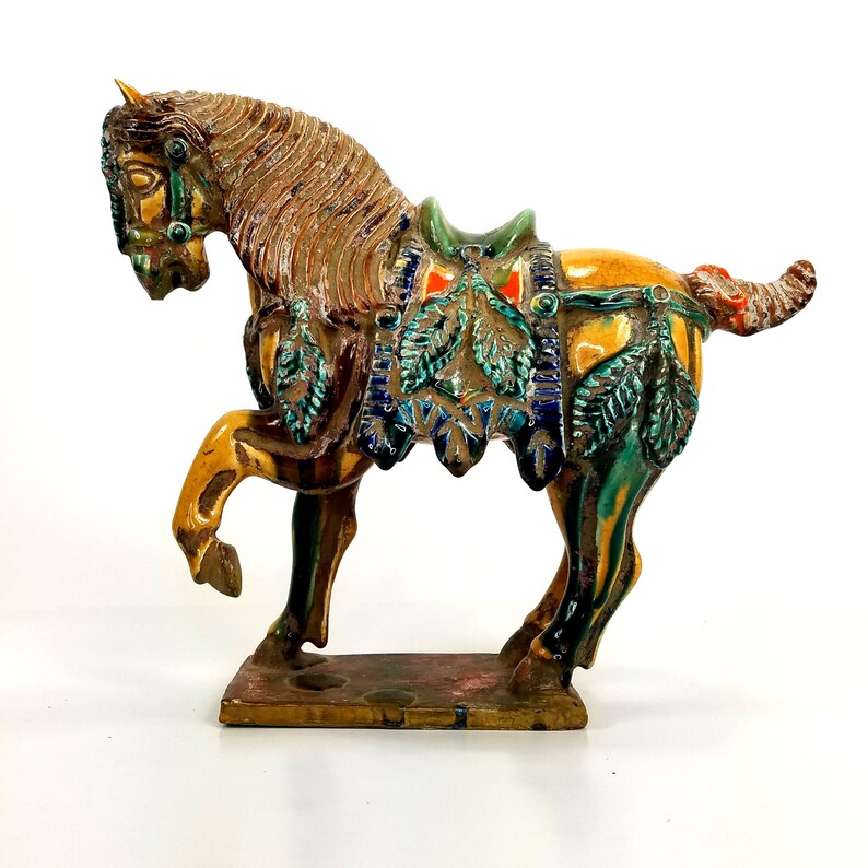 Vtg Reproduction Tang Horse Glazed Painted Ceramic Etsy