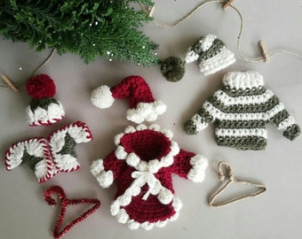 CROCHET PATTERN Miniature Sweater Santa Hats Ornaments Gift Toppers Christmas Decor Instant Download PDF