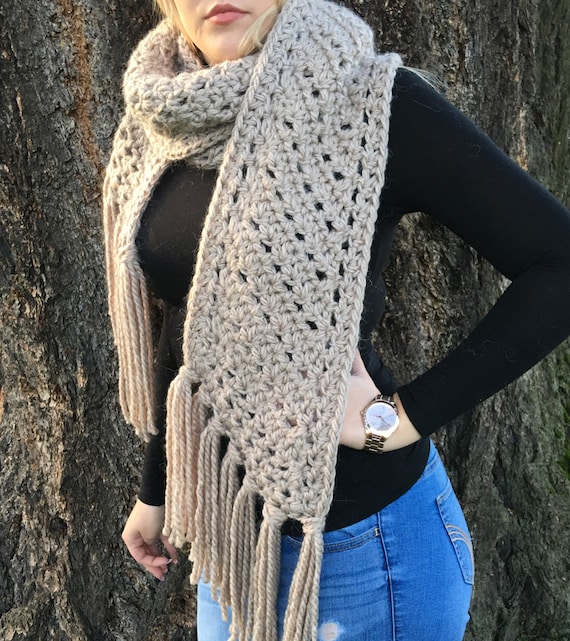 CROCHET PATTERN Jasmine Lacy Diagonal Super Bulky Alpaca Scarf