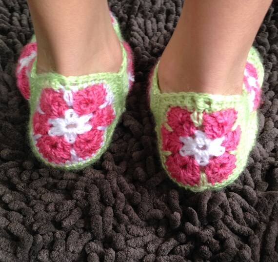 African Flower Granny Square Slippers Womens Childrens Instant Download Crochet Pattern Etsy Canada