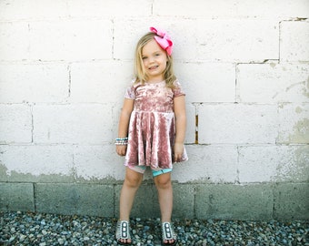 Velvet peplum - v-back peplum top - girls clothes - fall top for girls - rose velvet