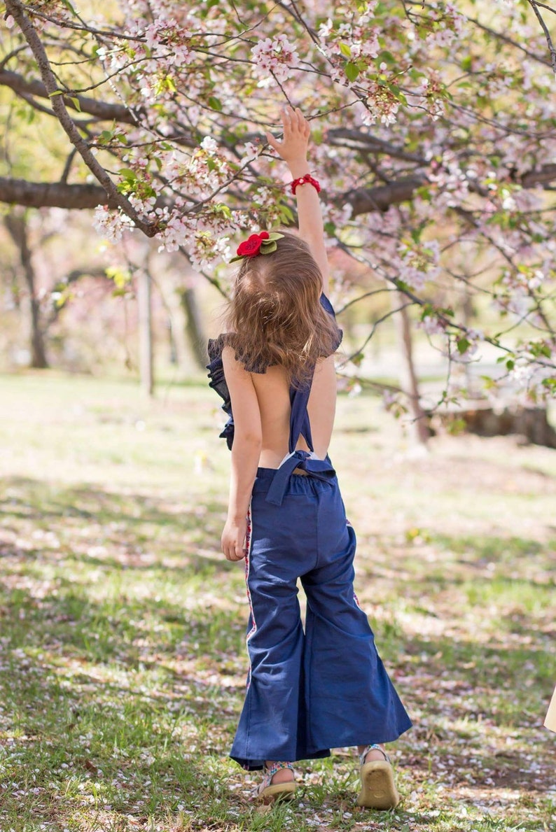 Boho Ruffle Pant Romper Boho Baby Clothes Toddler Girl Clothes Bohemian Bell Bottom Overalls image 4