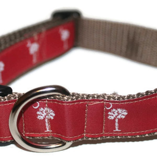 Dog Collar- SC Palmetto Flag-Garnet with leash option