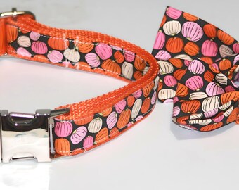 Dog Collar - Pumpkin Collar, Fall Collar with BOW OPTION- Use drop down menu to choose.