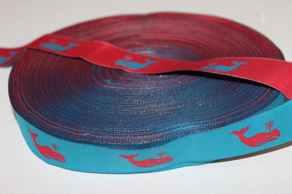 7/8 Wide Whale Jacquard Ribbon Coral and Blue | Etsy