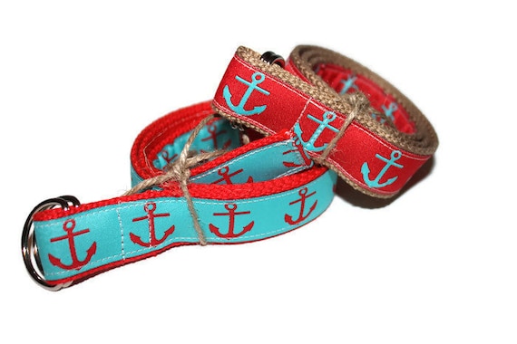 Children s Red and Turquoise Anchor Belt Custom Ribbon Etsy