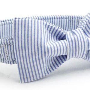SALE* Preppy Seersucker Striped Dog Collar, blue striped collar, Cotton Collar LEASH SOLD separately