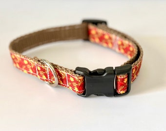 Fall Leaves Adjustable Dog Collar - Orange, Black and Yellow Webbing Options