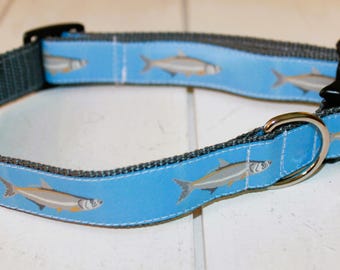 Nautical Fish Dog Collar - Adjustable with Leash option, Tarpon Fish