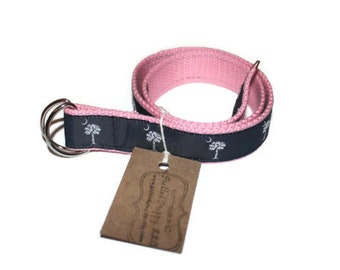 Pink Palmetto Tree Belt- Adjustable D-Ring- For Children