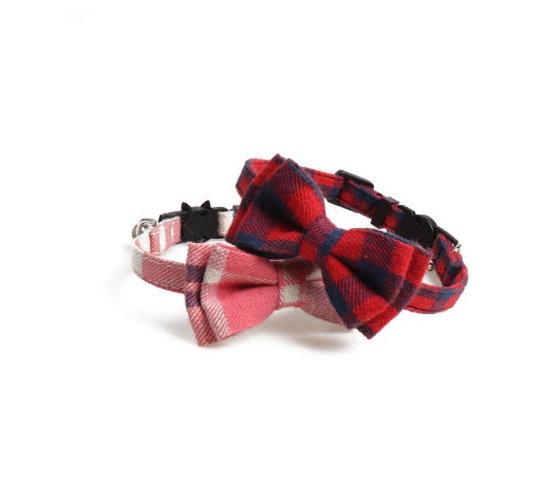 Plaid Flannel Bow Cat Collars With Small Removable Bell Etsy