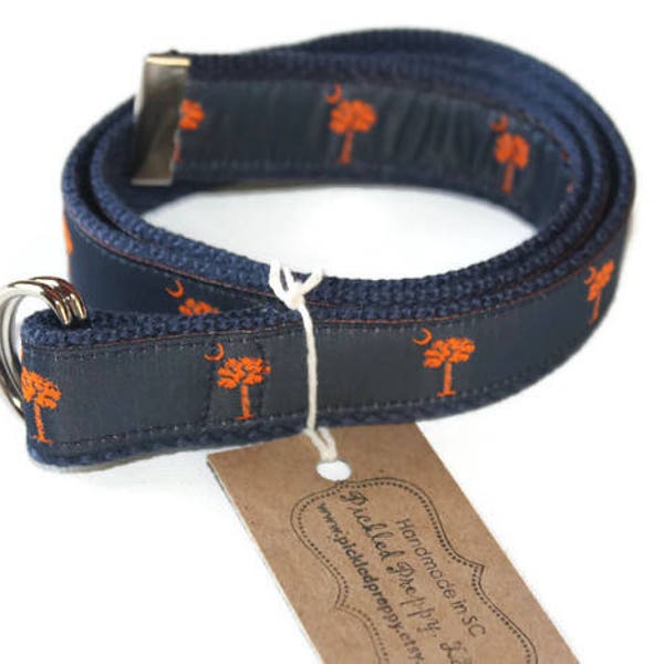 Orange and Navy SC Palmetto Tree Belt- Adjustable D-Ring- For Children