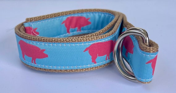 Perry Piglet Boston Hog Wild Pig Belt Womens XS Navy Blue Canvas D-Ring USA OOAK Blue Size XS Belts for Women for sale | eBay main image 2
