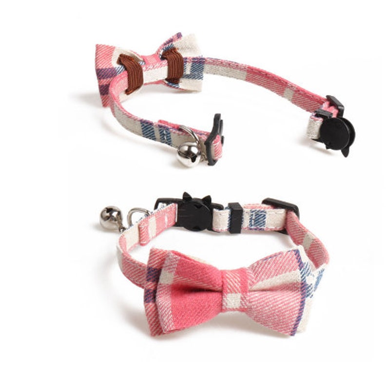 Plaid Flannel Bow Cat Collars With Small Removable Bell Etsy