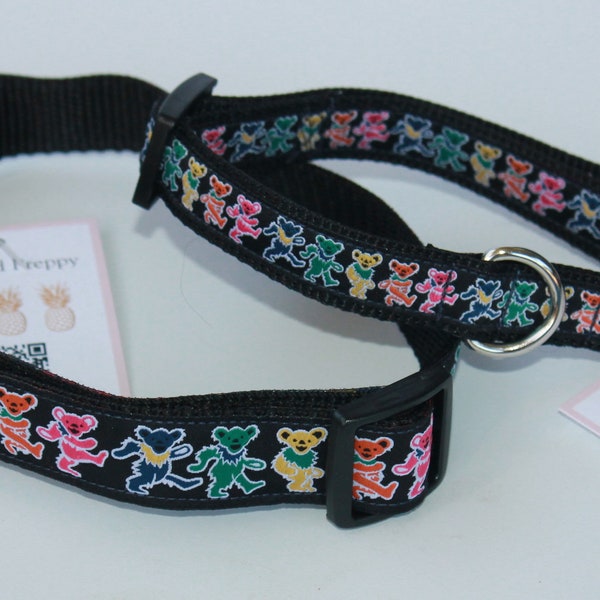 Dancing Bears - Dog Collar with leash option - Adjustable Nylon collar with multiple color options