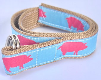 Pig Belt, Pink and Blue Farm Belt, Children/Toddler Cotton Belt