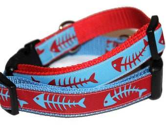 Blue and Red Bonefish Collar-Adjustable You choose color and Leash Option