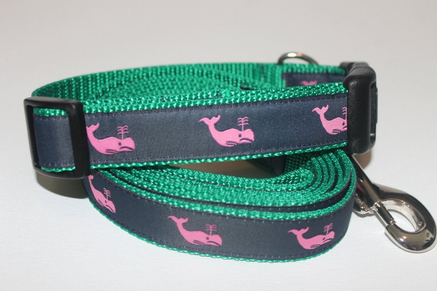 Pink and Green Preppy Whale Dog Collar and Leash Etsy