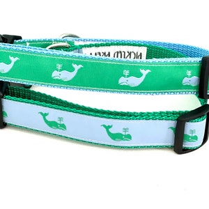 Blue and Green Whale Dog Collar, Whale Leash, Nylon Collar and Leash