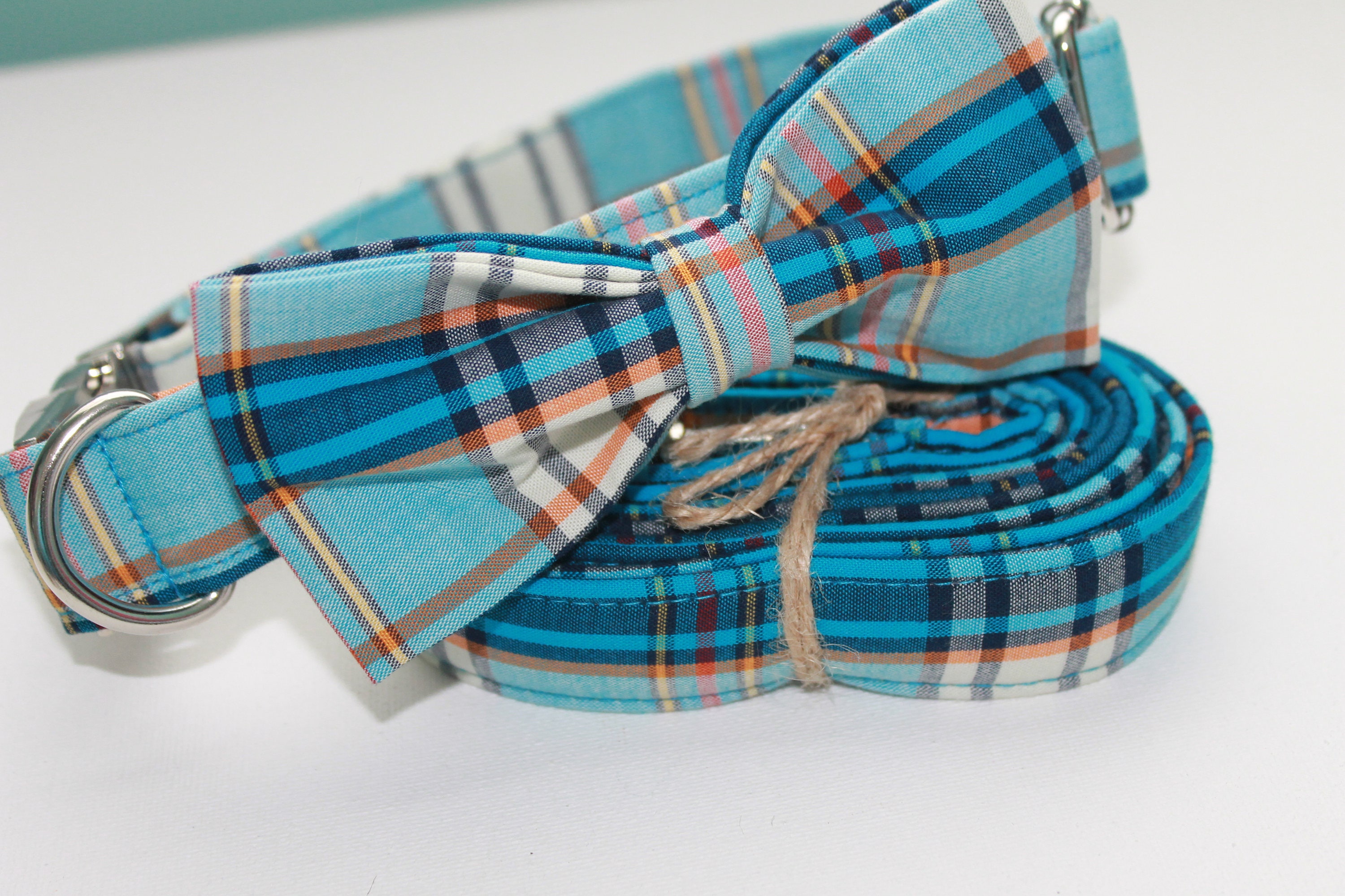 Blue Plaid Southern Striped Dog Collar with Leash/Bow Option Etsy