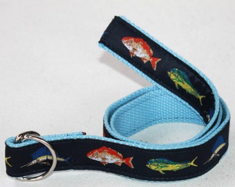 Nautical Fish Belt, kids and adult size adjustable D-Ring belt