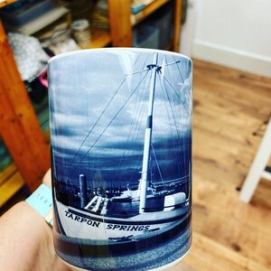 Tarpon Springs sponge docks boat /15 oz. custom mug /