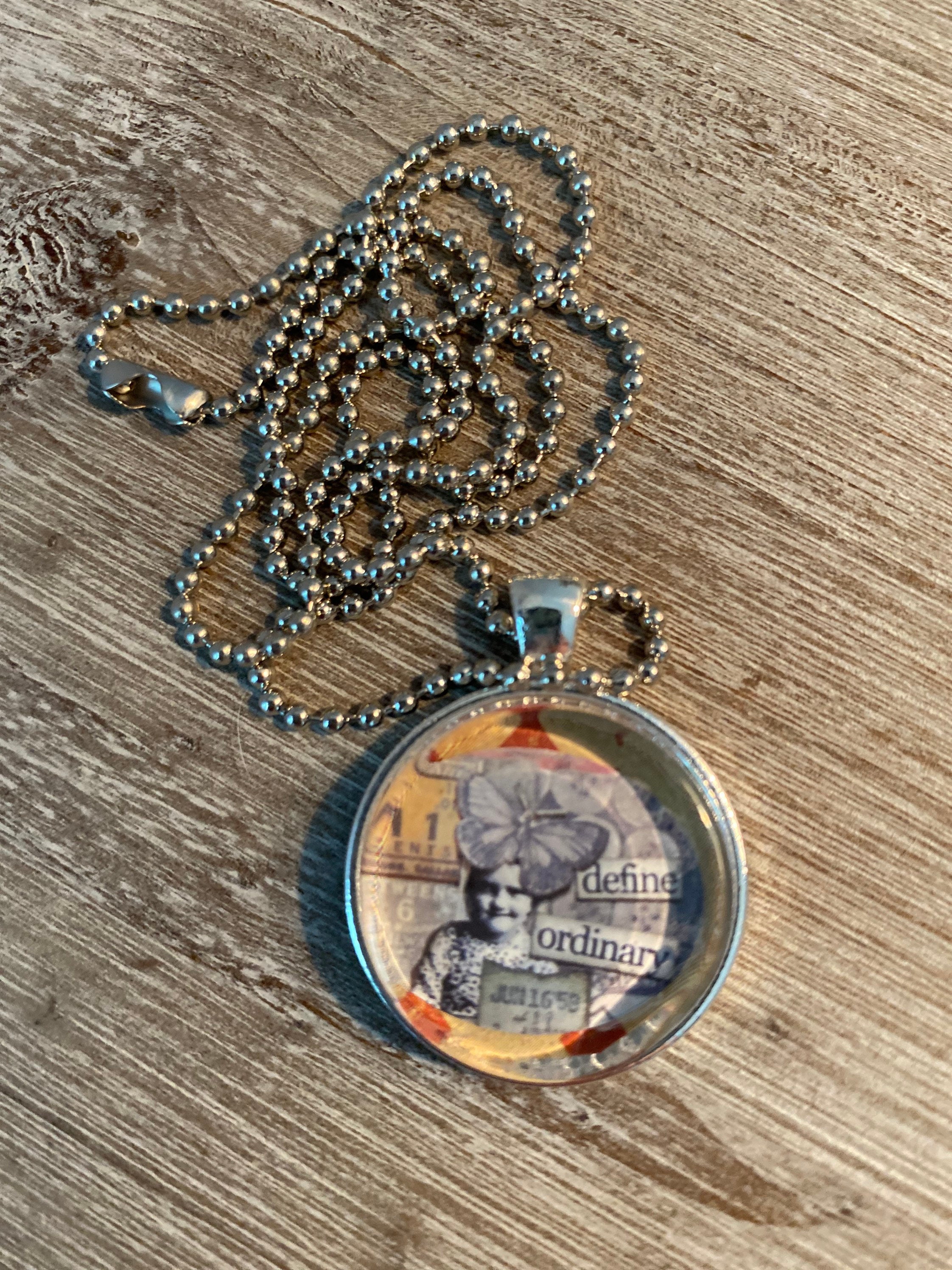 Vintage define ordinary round flat glass silver pendant Etsy