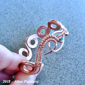 Copper Bracelet 'Round and Round' Handmade OOAK Wire Wrapped Copper Jewelry, Square & Round Wire, Turquoise Mother of Pearl Copper Bracelet image 3