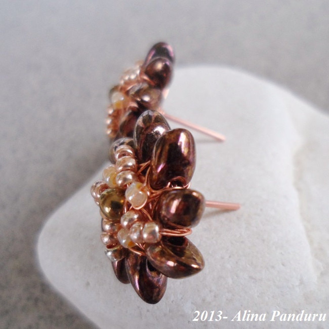 DAISY Post Earrings, Daisy Studs, Wire Wrapped Earrings, Copper Jewelry