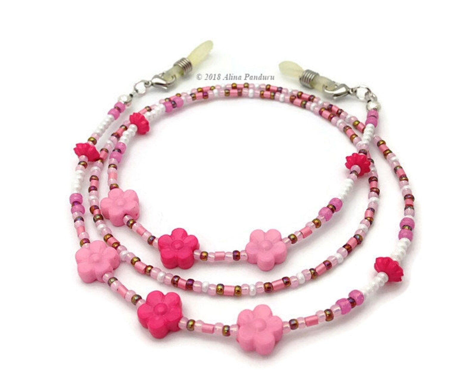Hot Pink Flower Glasses Chain for Kids, Eye Glass Chain Necklace Eyeglass Lanyard Reading