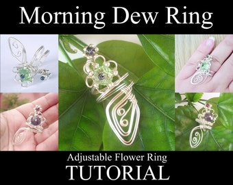 Wire Jewelry TUTORIAL, Adjustable Flower Ring Tutorial, Intermediate Level Wire Wrapping PDF Instructions, DIY Ring Wire Ring Pattern How To