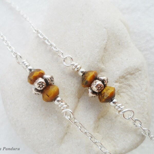 Tiger’s Eye Silver Eye Glasses Chain Eyeglass Necklace Silver Brown Yellow Gemstone Eyeglasses Chain Eyeglass Holder Lanyard, Elegant, Women