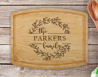 Engraved Custom Wedding, Personalized Olive Wreath Cutting Board, Anniversary, Housewarming, Corporate, Real Estate Gift