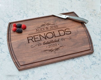 Personalized Walnut Cutting Board, Engraved Wedding Gift