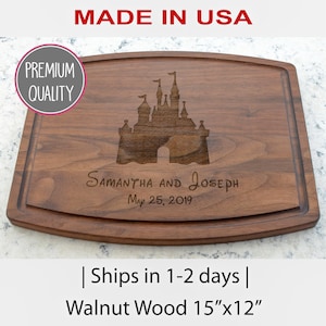 Disney Castle, Personalized Cutting Board, Engraved Cutting Board, Wedding Gift, Anniversary Gift, Bridal Shower Gift Kitchen Decor - Walnut