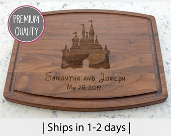 Disney Castle, Personalized Cutting Board, Engraved Cutting Board, Wedding Gift, Anniversary Gift, Bridal Shower Gift Kitchen Decor - Walnut