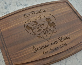 Disney Cutting Board, Mickey and Minnie mouse, Personalized Cutting Board, Wedding Gift, Anniversary Gift, Valentine's Day Gift