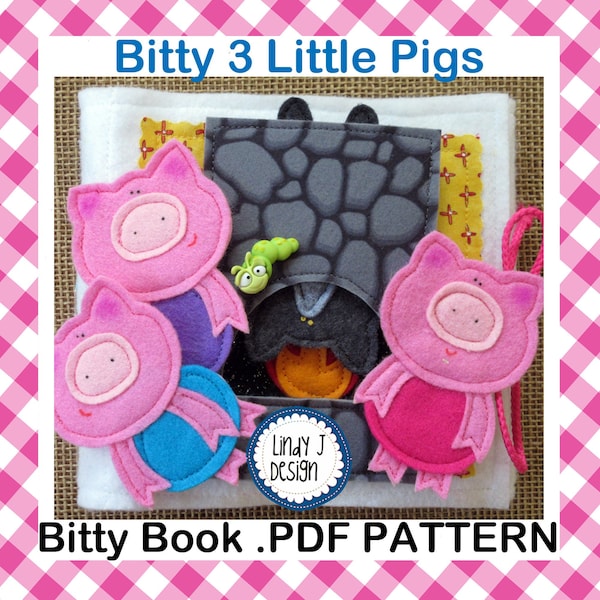3 Little PIGS Bitty Book QUIET Book PDF Pattern, activity book, developmental book, busy book, soft book, baby book